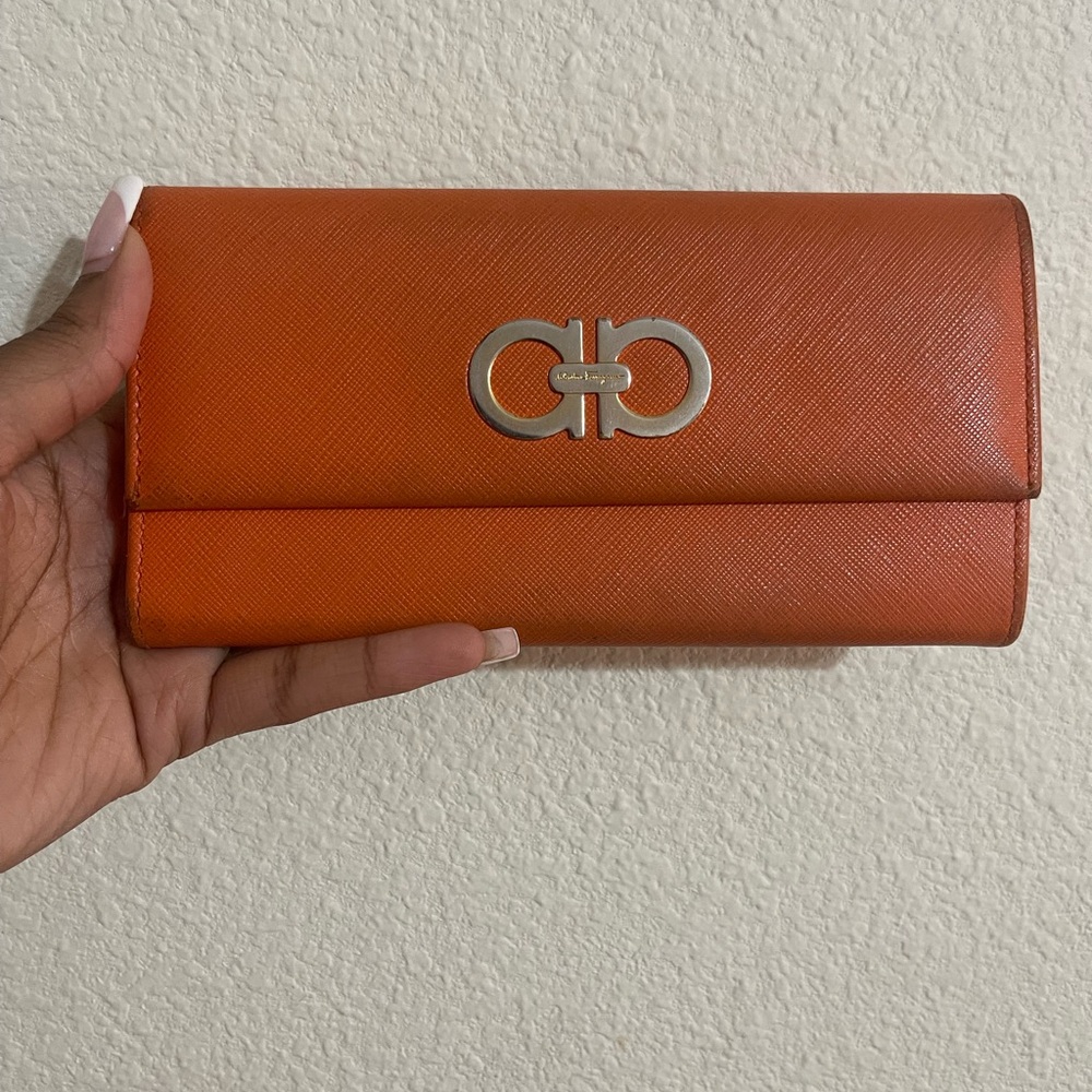 Salvatore Ferragamo Orange Wallet with Gancini Hardware